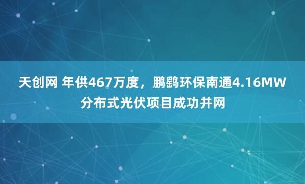 天创网 年供467万度，鹏鹞环保南通4.16MW分布式光伏项目成功并网