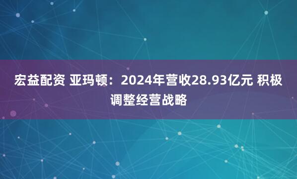 宏益配资 亚玛顿：2024年营收28.93亿元 积极调整经营战略
